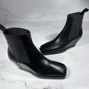 Rick Owens Elastic Sliver Toe Black Leather Wedges Boots